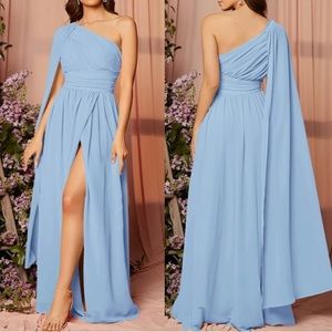 Luxe one shoulder draped detail party bridesmaids evening dress